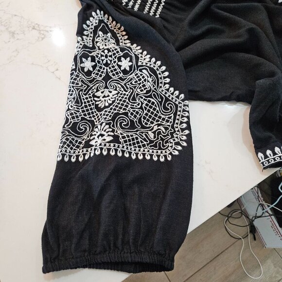 Beautiful By Lawrence Zarian 4X B & W Embroidered Boho Cardigan Jacket Linen - Picture 3 of 12